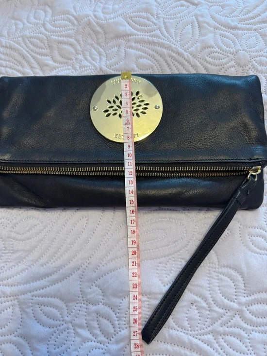 Mulberry Black Leather Wristlet Clutch with Gold Tree Medallion. As is. - Picture 7 of 8